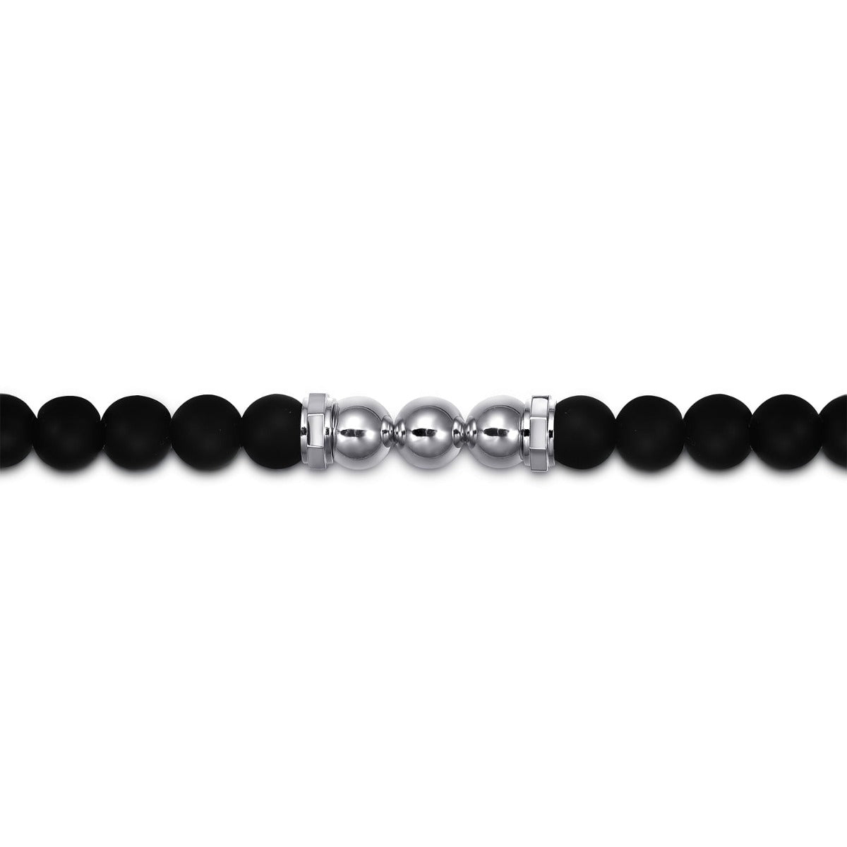 925 Sterling Silver 6mm Matte Onyx bead and 6mm Silver Beaded Mens Bracelet