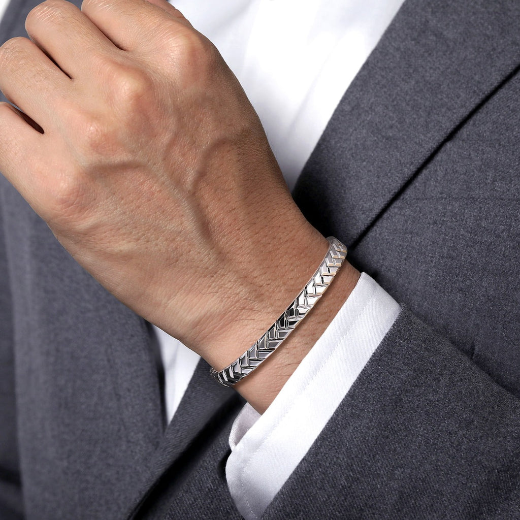 925 Sterling Silver 7mm Width Herringbone Mens Bracelet