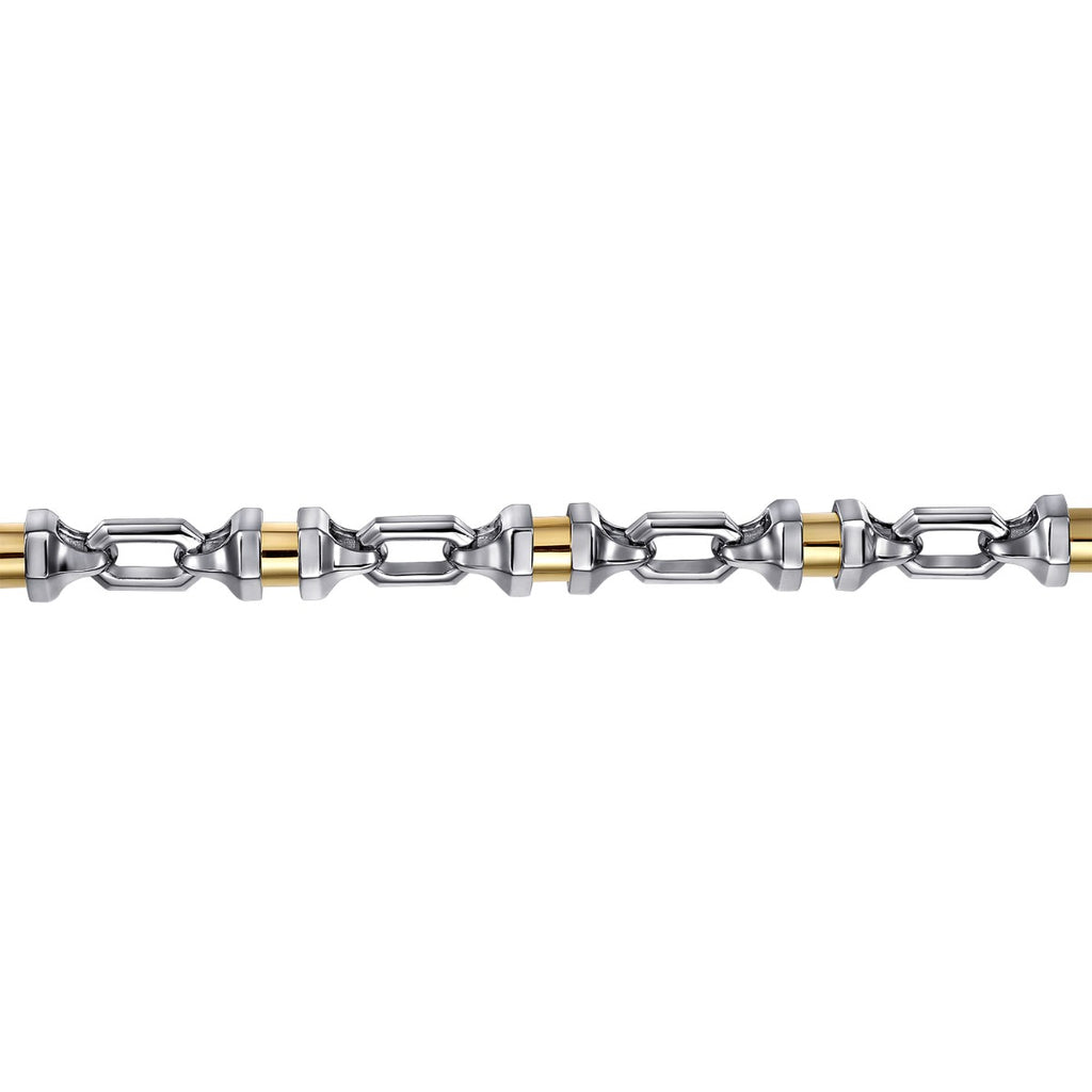 925 Sterling Silver and 14K Yellow Gold Cylinder Mens Bracelet