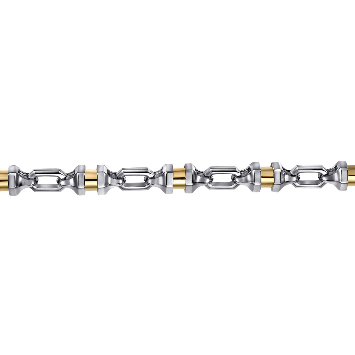 925 Sterling Silver and 14K Yellow Gold Cylinder Mens Bracelet