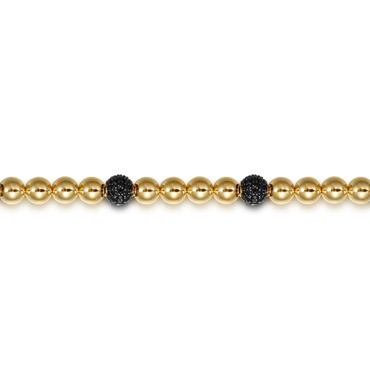 14K Yellow Gold Black Diamond and 6mm Yellow Gold Beaded Mens Bracelet