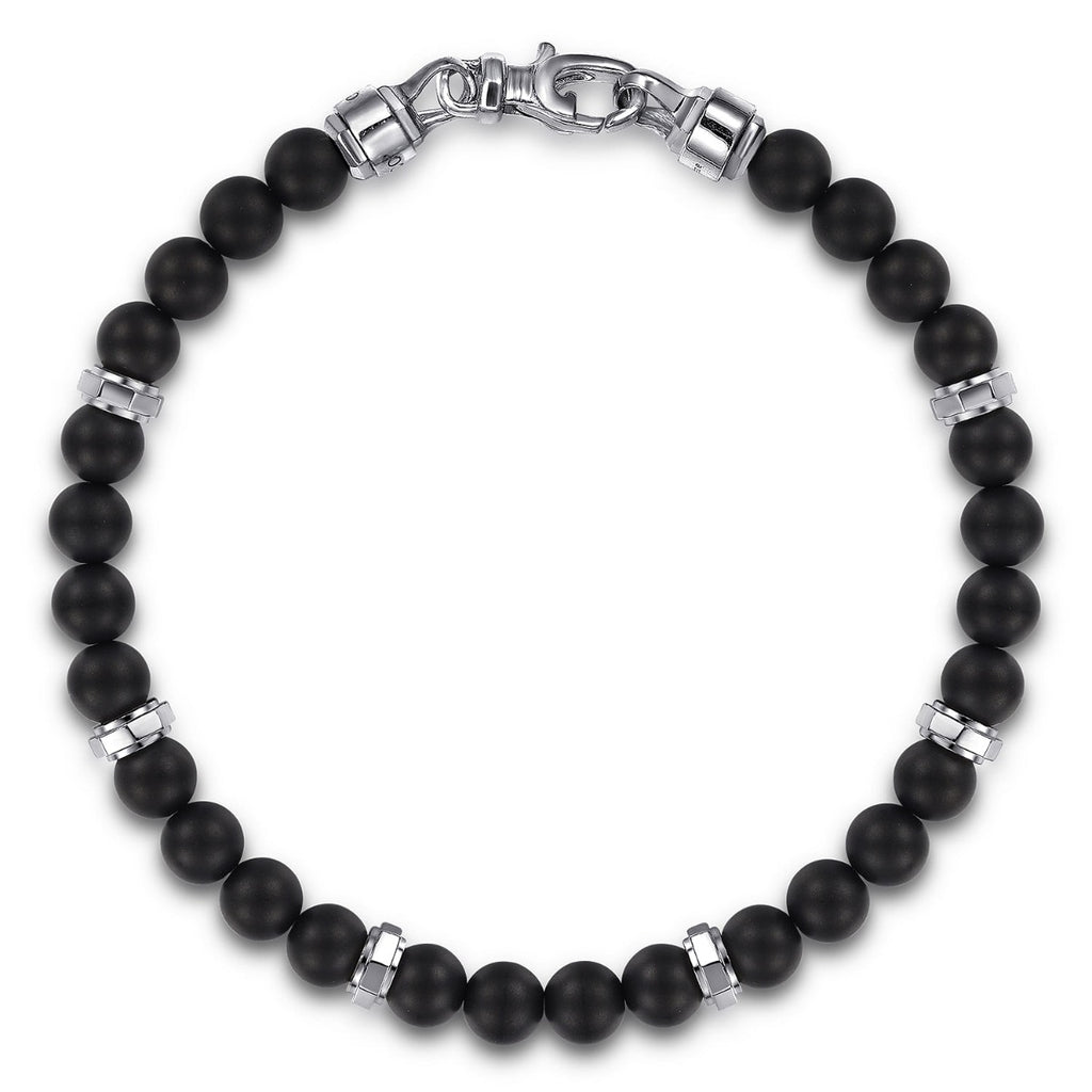 925 Sterling Silver and 6mm Black Titanium Bead Men's Bracelet