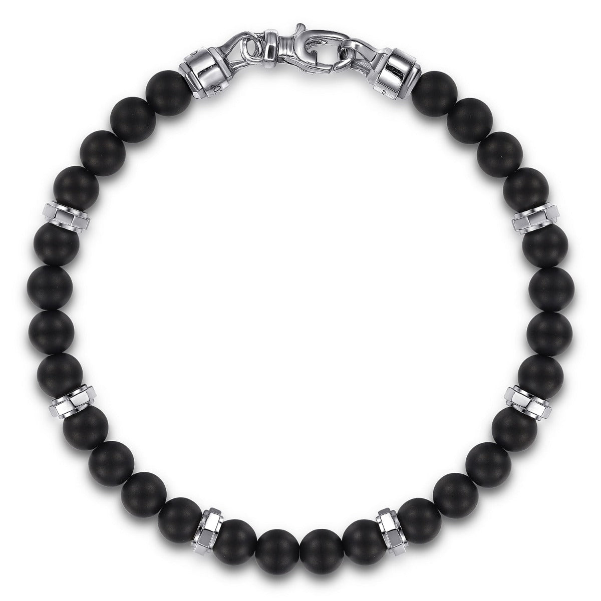 925 Sterling Silver and 6mm Black Titanium Bead Men's Bracelet