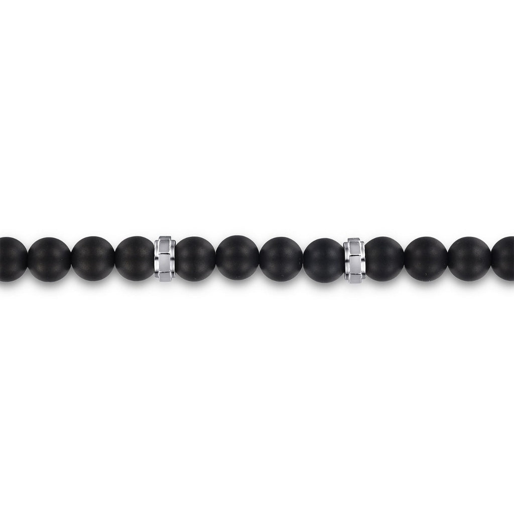 925 Sterling Silver and 6mm Black Titanium Bead Men's Bracelet