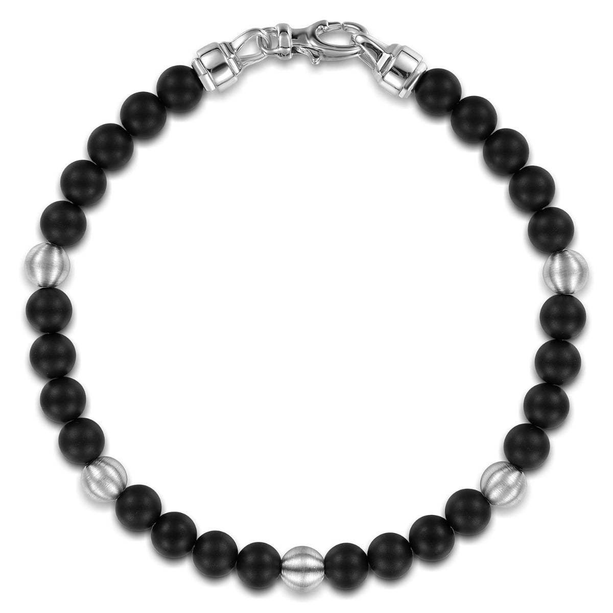 925 Sterling Silver and 6mm Black Titanium Sandblast Men's Beaded Bracelet