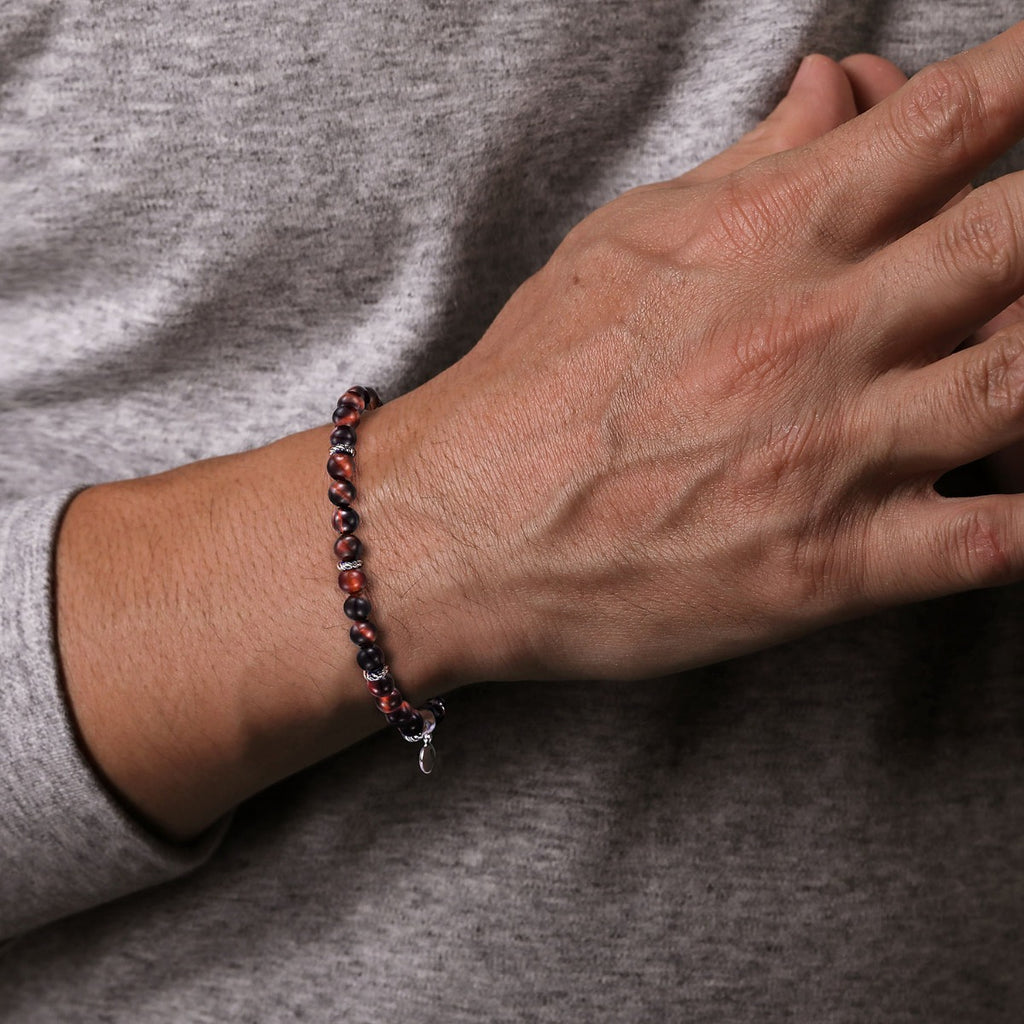 925 Sterling Silver and 6mm Tiger Eye Beads Bracelet