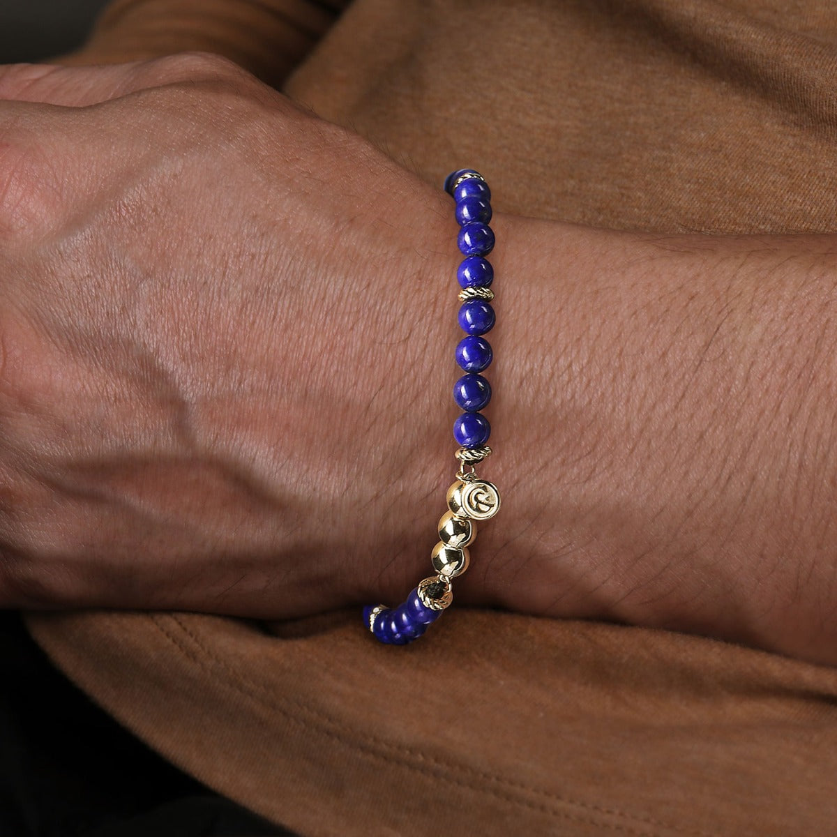 14K Yellow Gold Lapis Beads Bracele
