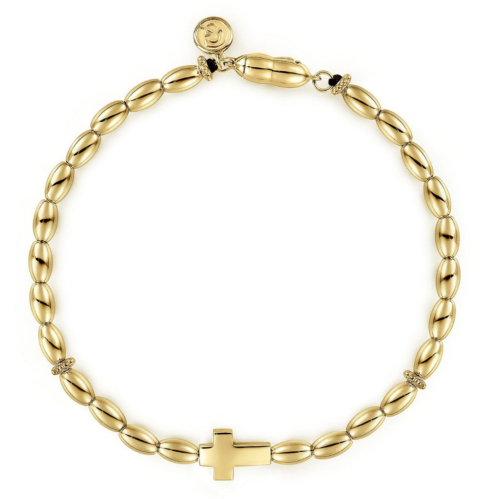 14K Yellow Gold Beaded Cross Bracelet