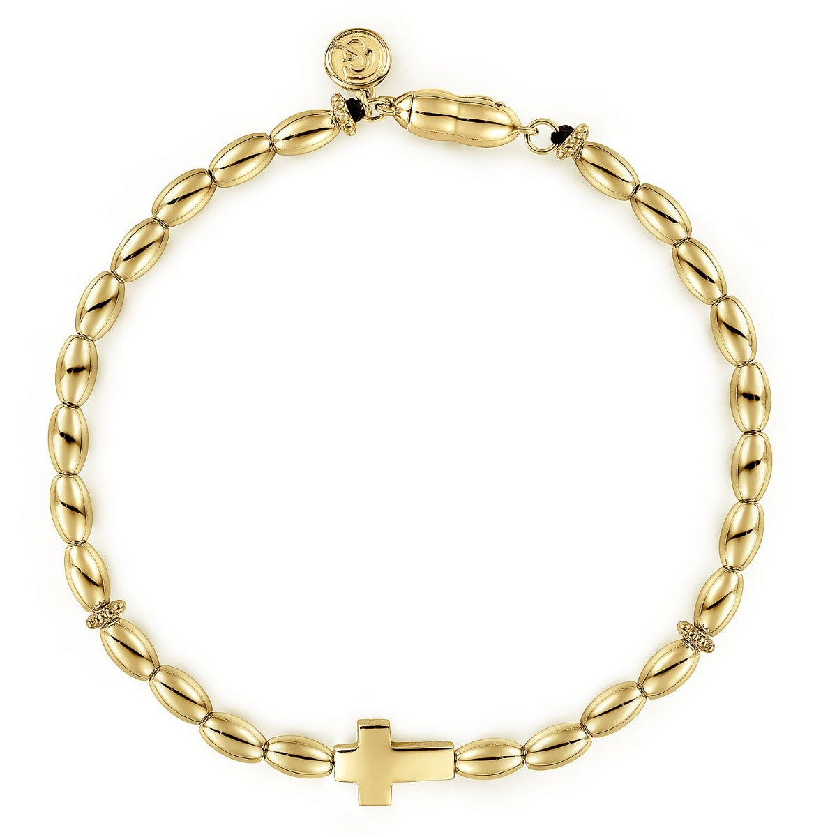 14K Yellow Gold Beaded Cross Bracelet