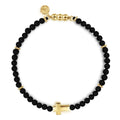 14K Yellow Gold Cross Bracelet with 4mm Matte Onyx Beads