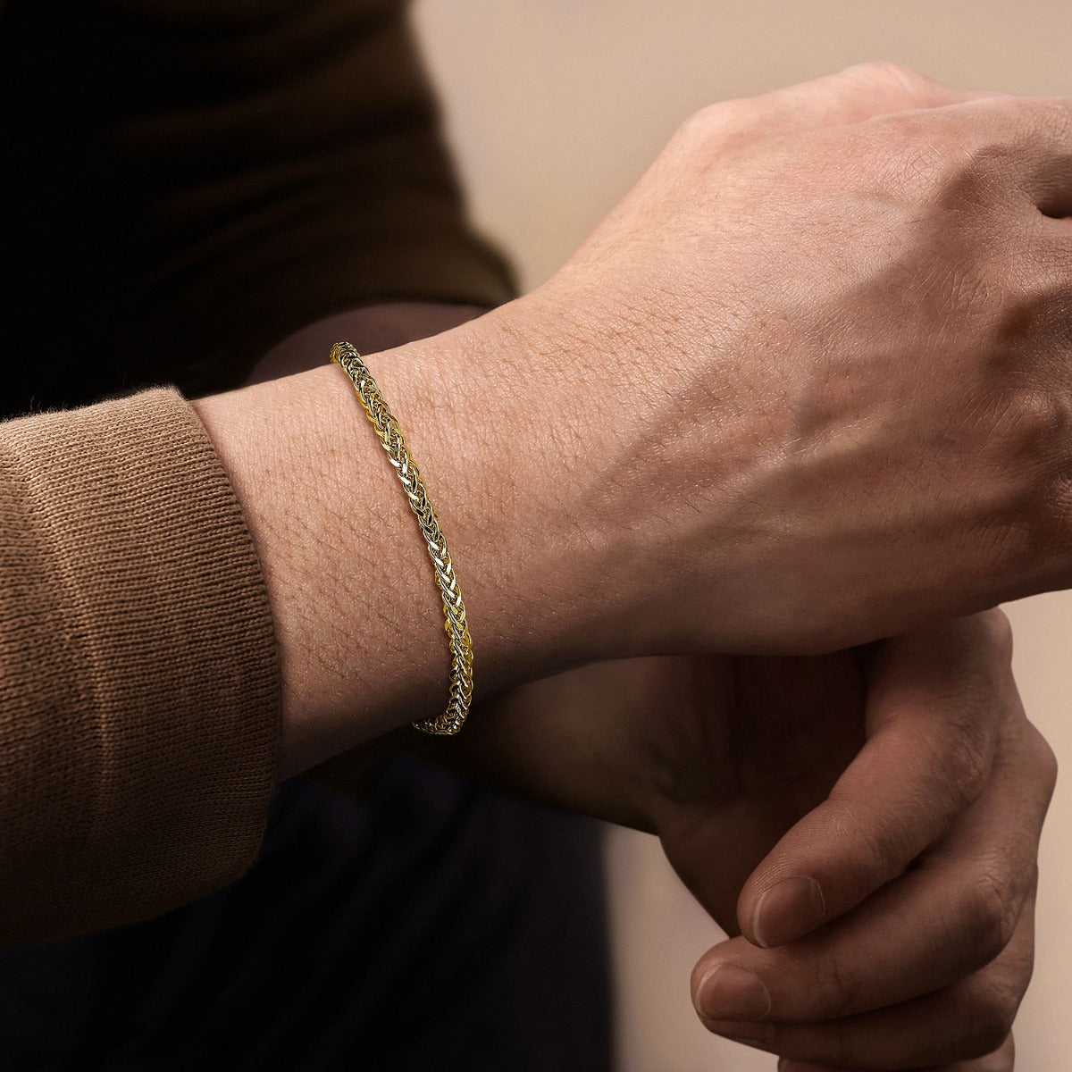 14K Yellow Gold Men's Wheat Chain Bracelet