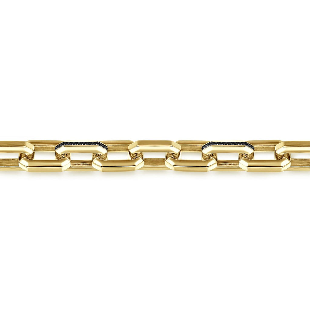 14K Yellow Gold Faceted Chain Black Diamond Bracelet