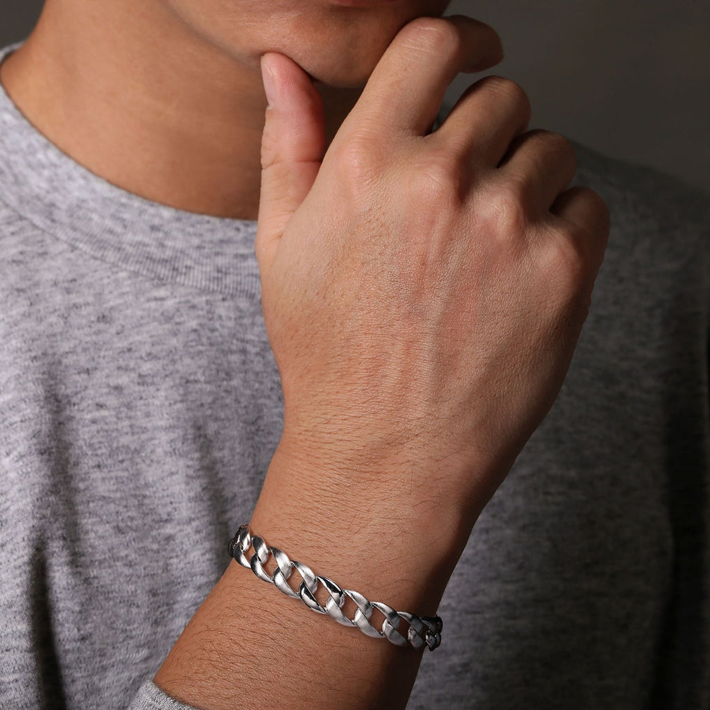 12mm Sterling Silver Flat Heavy Chain Bracelet