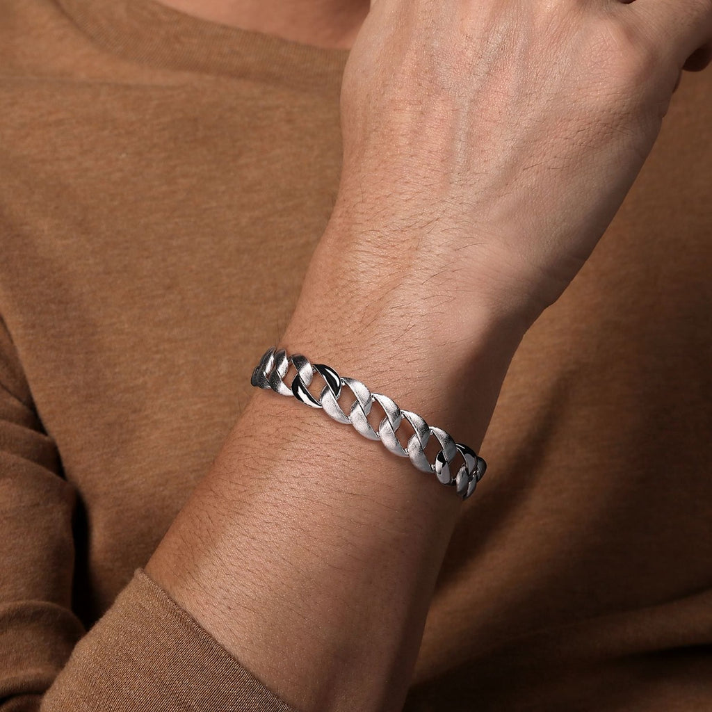 14mm Sterling Silver Flat Heavy Chain Bracelet