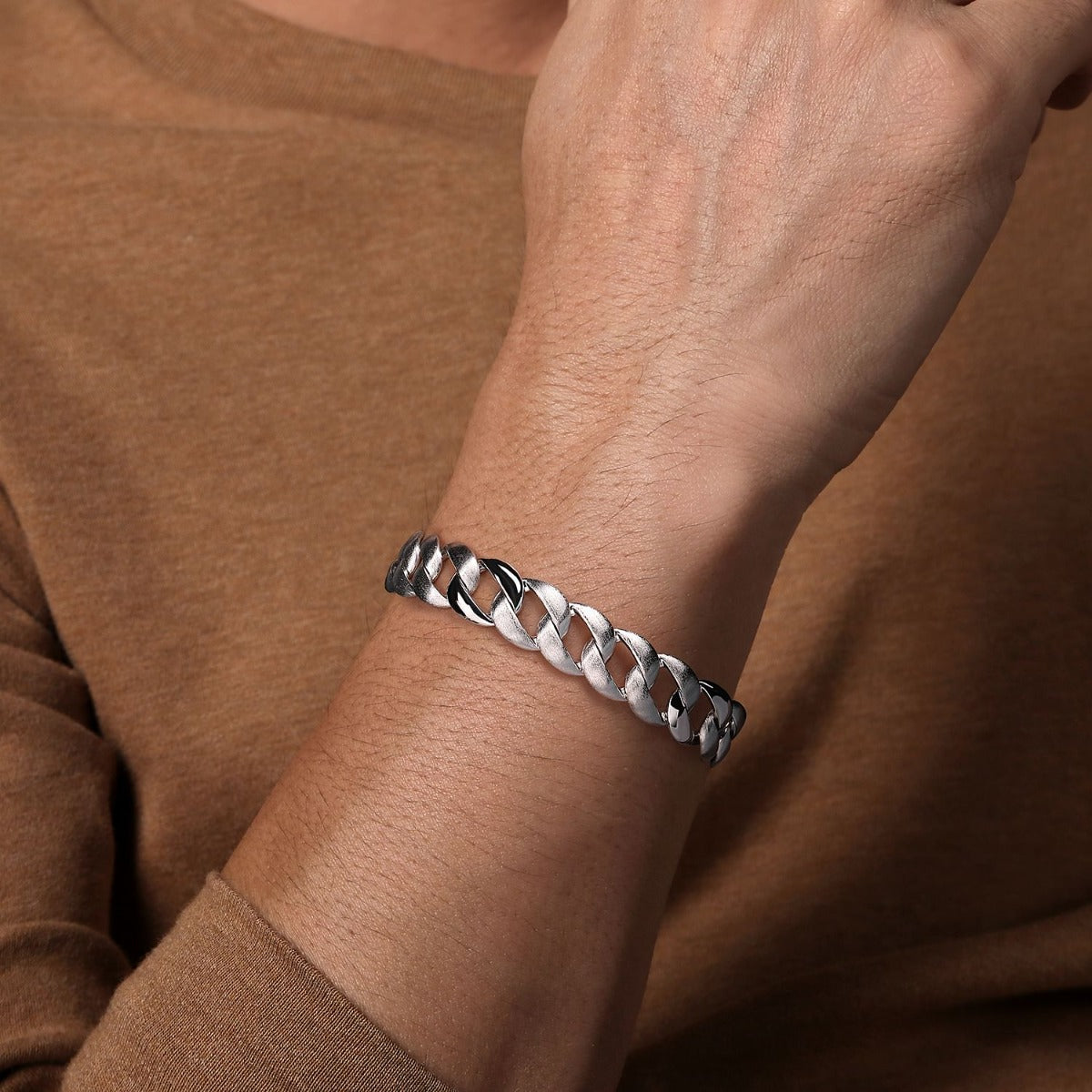 14mm Sterling Silver Flat Heavy Chain Bracelet