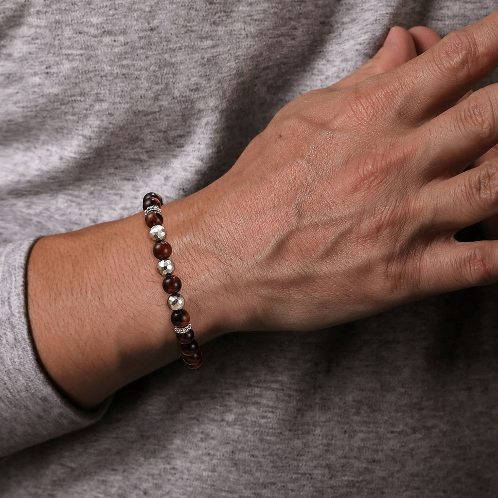 925 Sterling Silver 8mm Tiger Eye Faceted Bead Bracelet