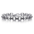 Sterling Silver Men's Link Chain Tennis Bracelet with Black Spinel Connectors