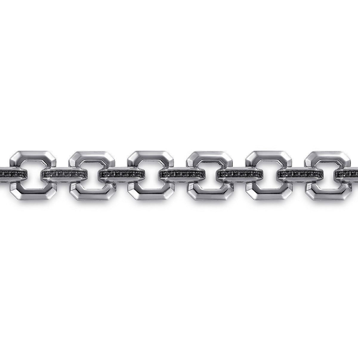 Sterling Silver Men's Link Chain Tennis Bracelet with Black Spinel Connectors