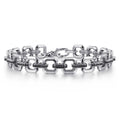 14K White Gold Men's Link Chain Tennis Bracelet with Black Spinel Connectors
