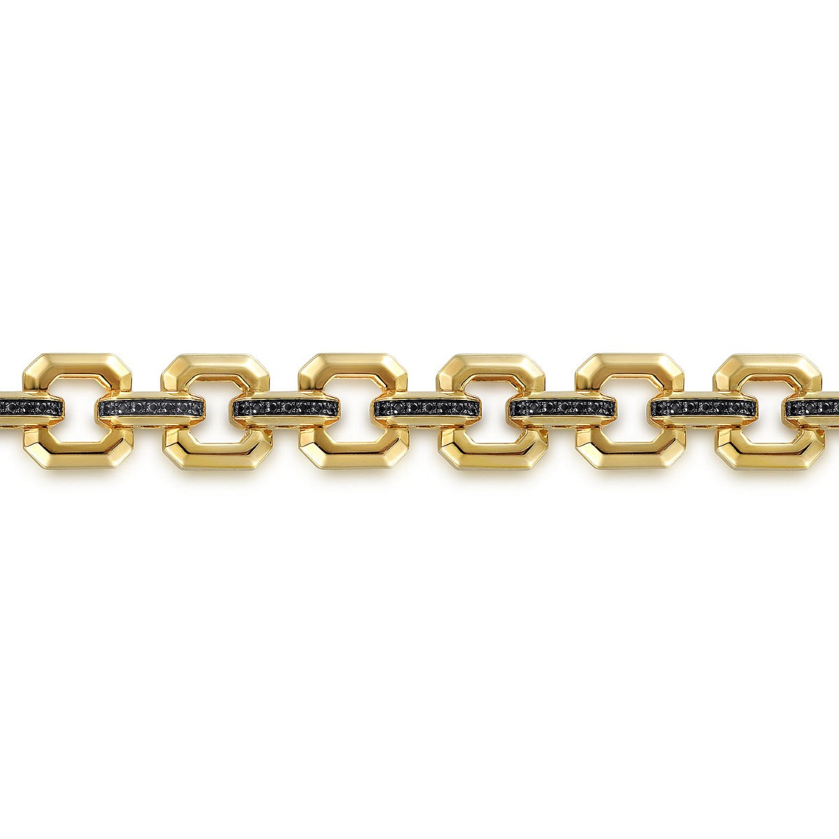 14k Yellow Gold Men's Link Chain Tennis Bracelet with Black Spinel Connectors