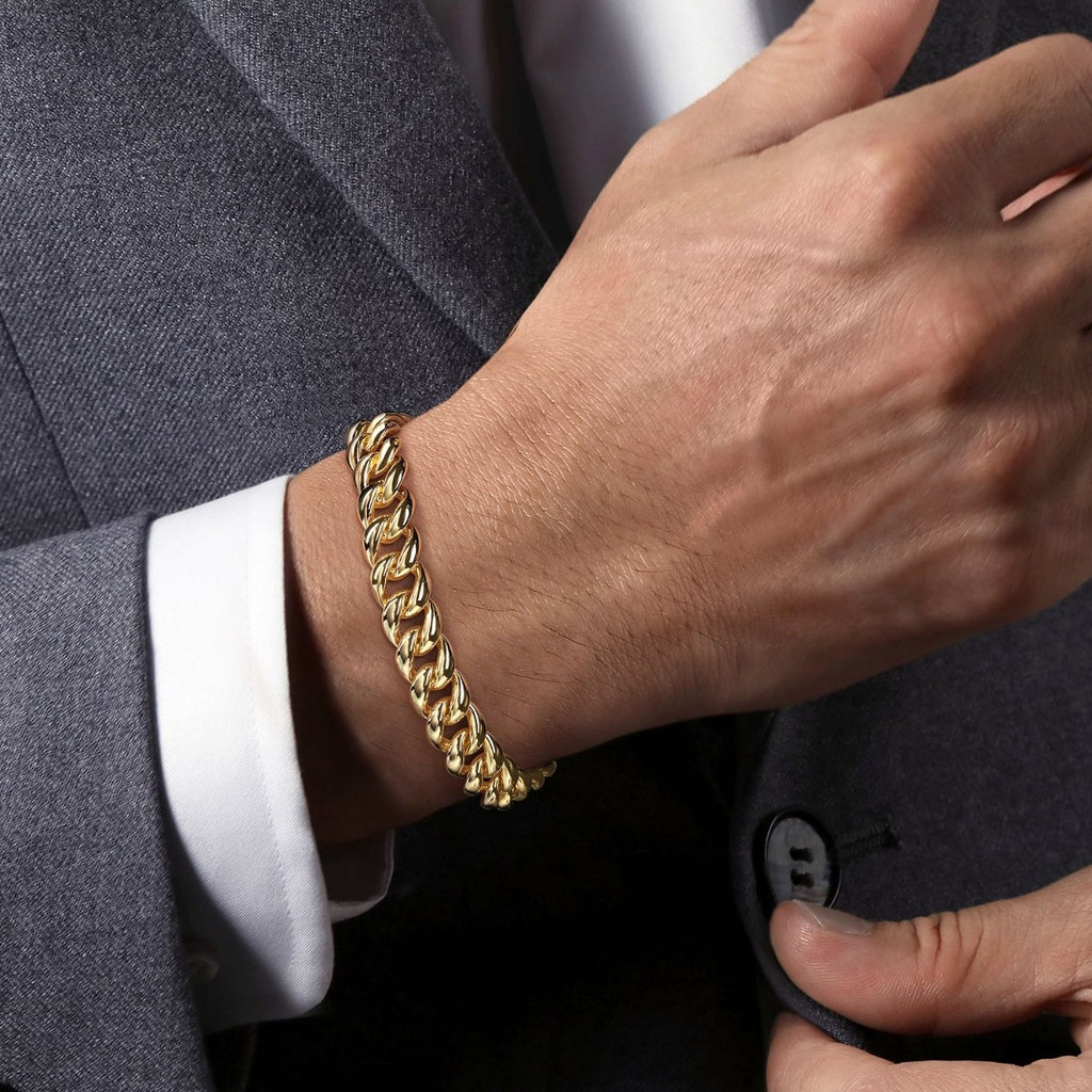 14K Yellow Gold 10mm Width Classic Plain Men's Cuban Bracelet