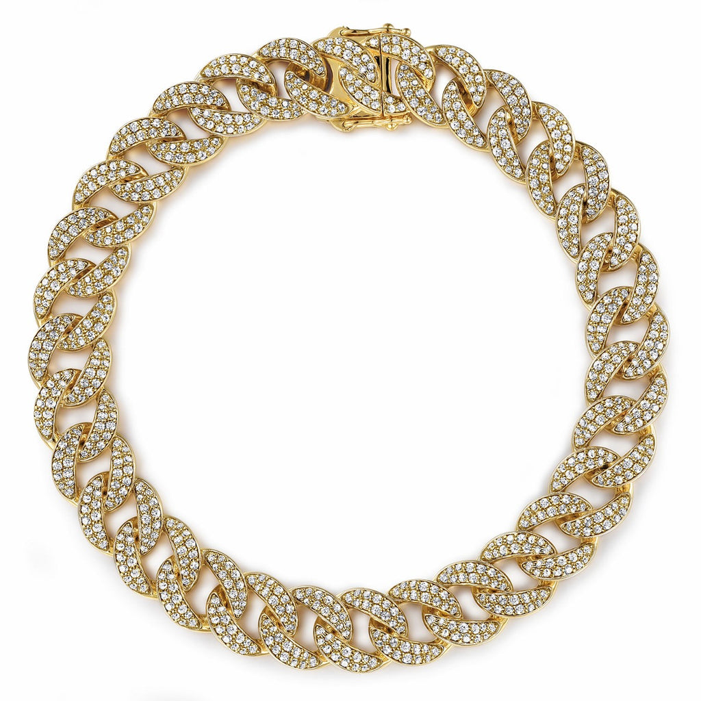 14K Yellow Gold 10mm Width Classic Diamond Men's Cuban Bracelet