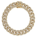 14K Yellow Gold 12mm Width Classic Diamond Men's Cuban Bracelet