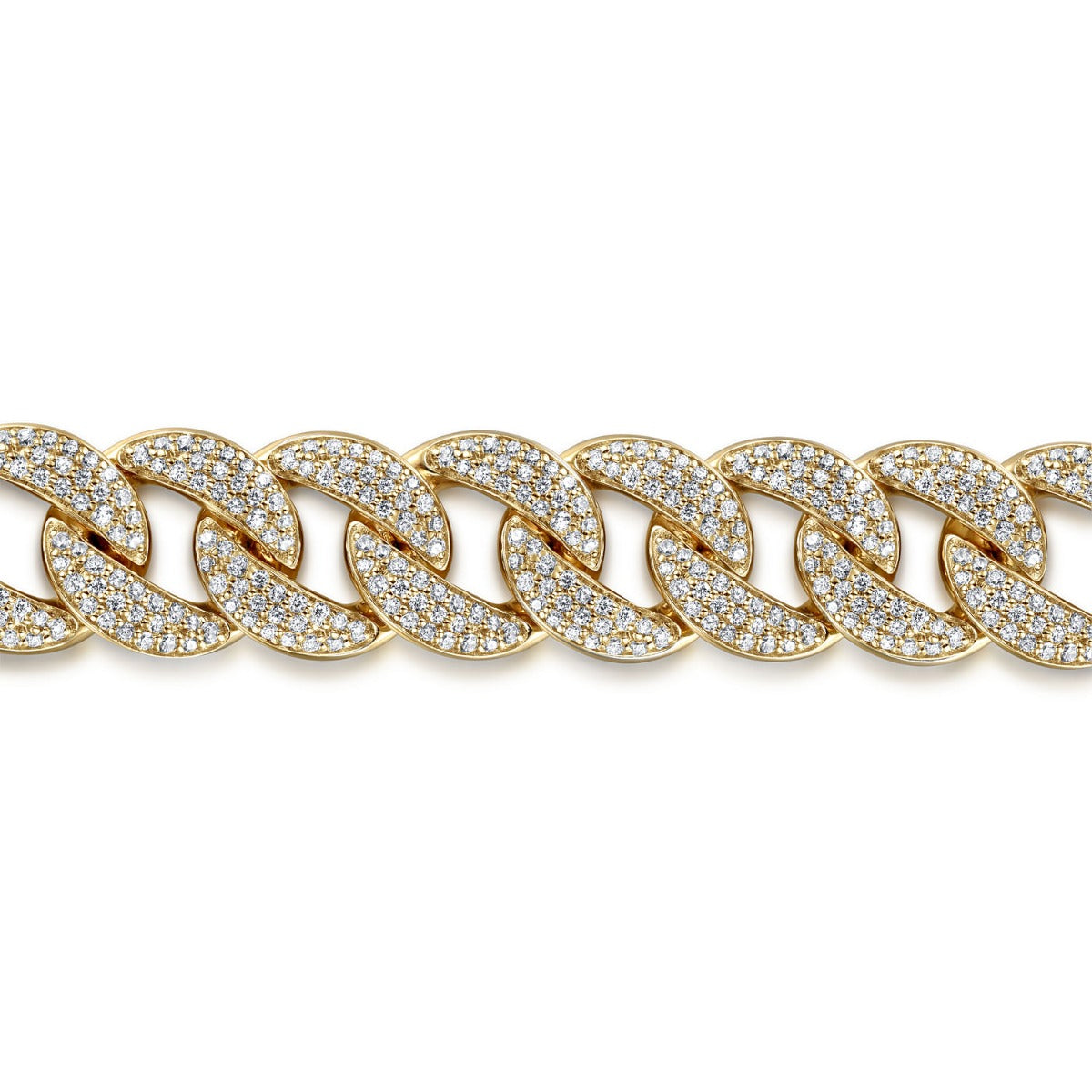 14K Yellow Gold 14mm Width Classic Diamond Men's Cuban Bracelet