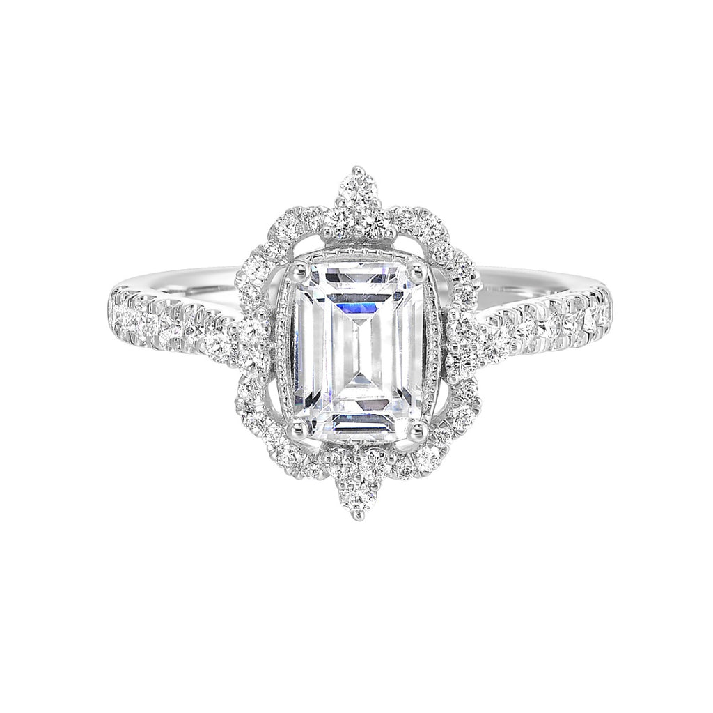 Timeless Emerald Halo Semi-Mount Ring .42CTW