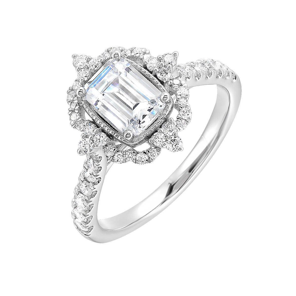 Timeless Emerald Halo Semi-Mount Ring .42CTW