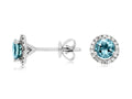 14k White Gold .65tgw Aquamarine and .14tdw Diamond Halo Stud Earrings
