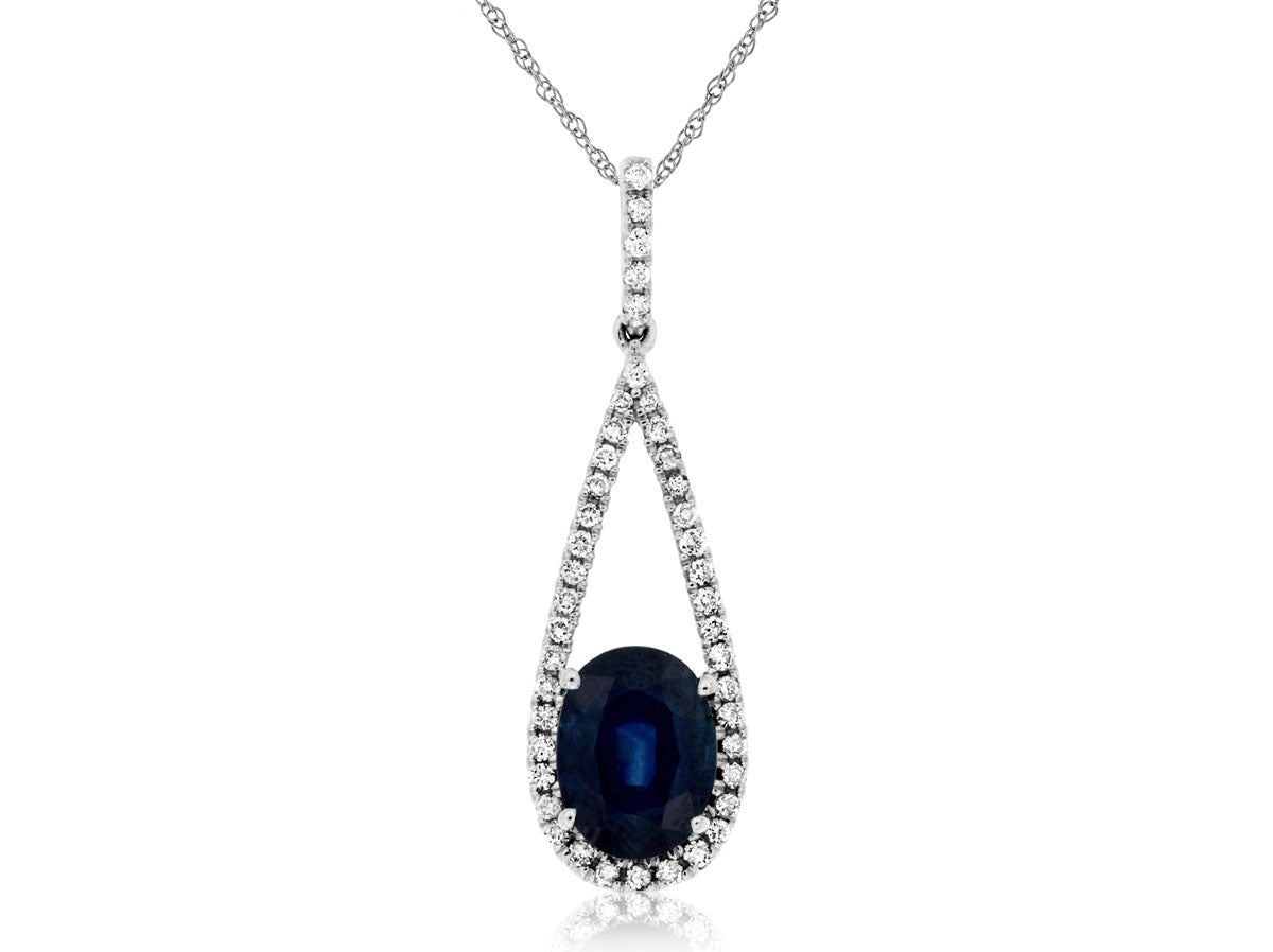 14k White Gold .23tdw Diamond and 1.47tgw Blue Sapphire Necklace