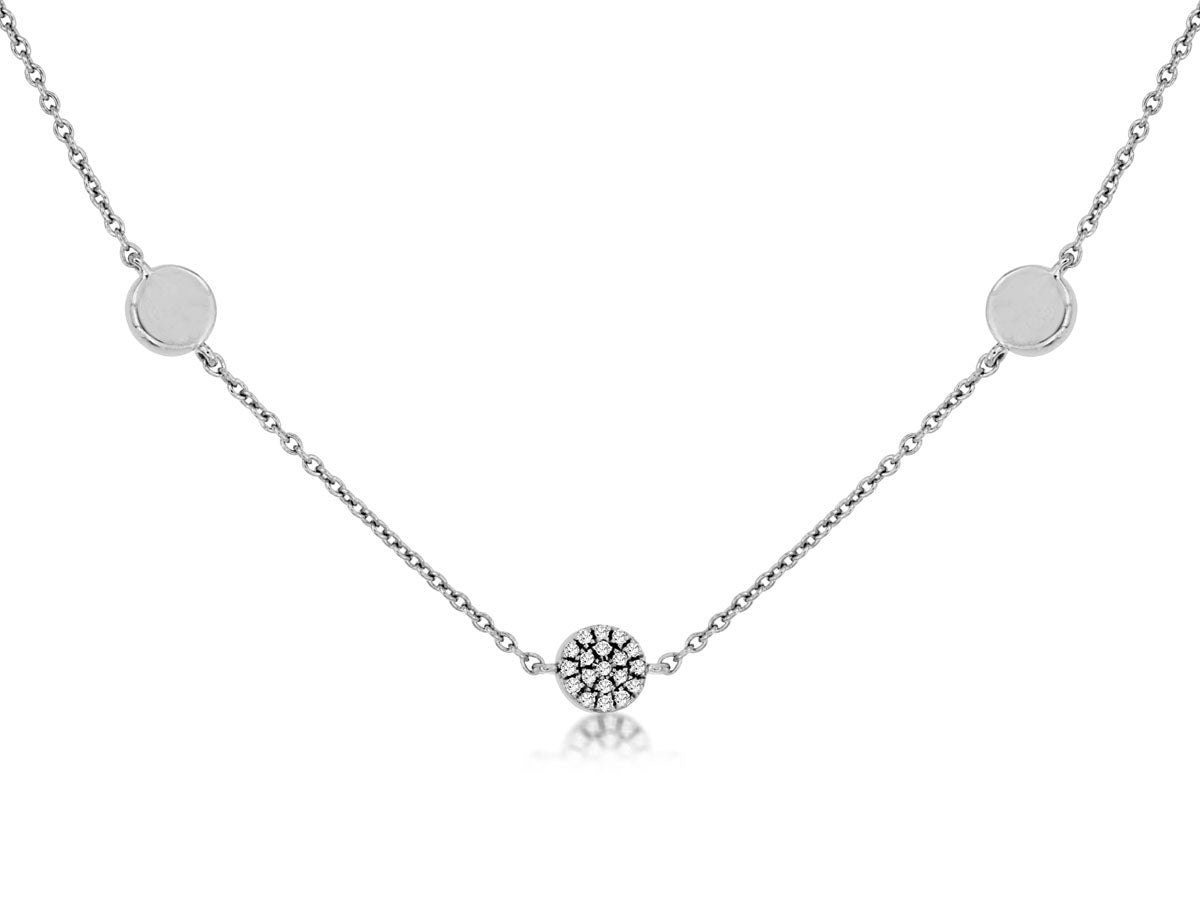 14k White Gold .17ctw Diamond Pave Discs by the Yard Necklace