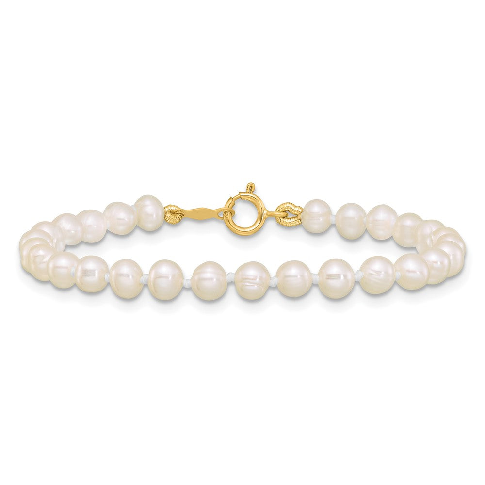Sunny Bear 14k 3-4mm White Semi-Round Freshwater Cultured Pearl 5 inch Bracelet