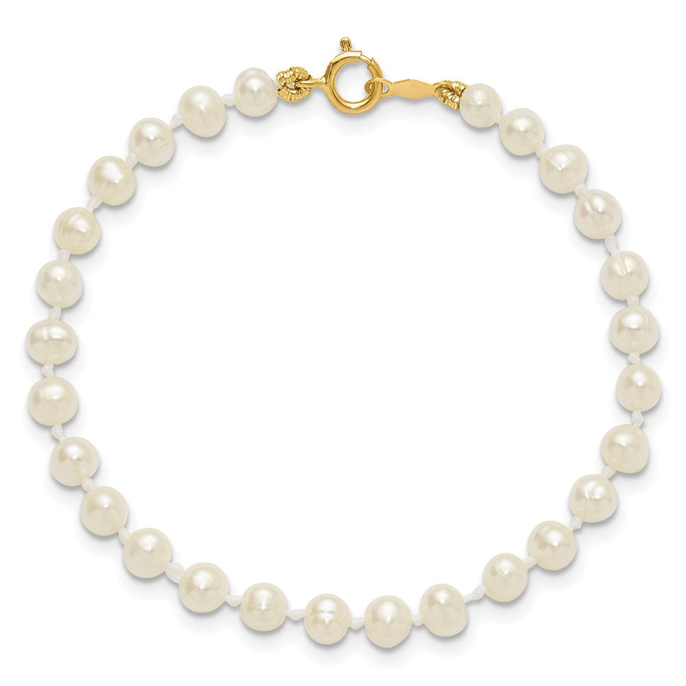 Sunny Bear 14k 3-4mm White Semi-Round Freshwater Cultured Pearl 5 inch Bracelet