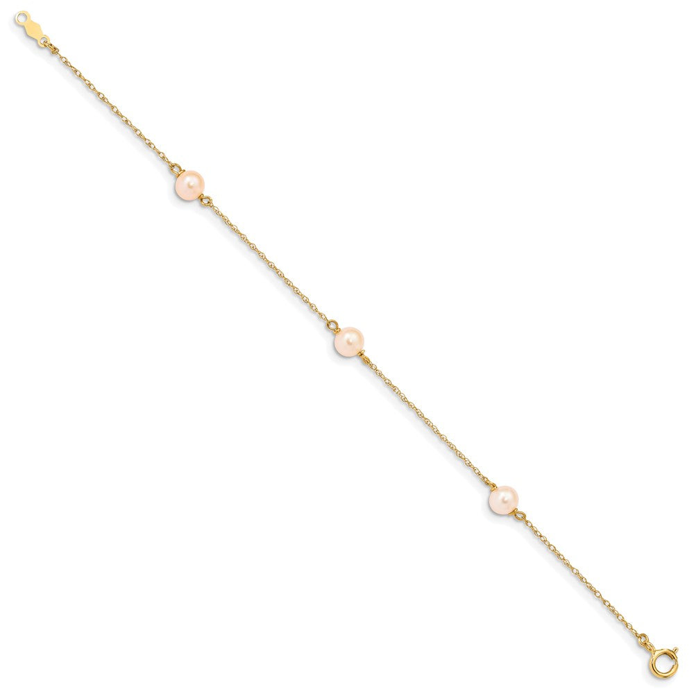 Rhea 14k Madi K 5-6mm Pink Near-Round Freshwater Cultured Pearl 3-Station 6 inch Bracelet