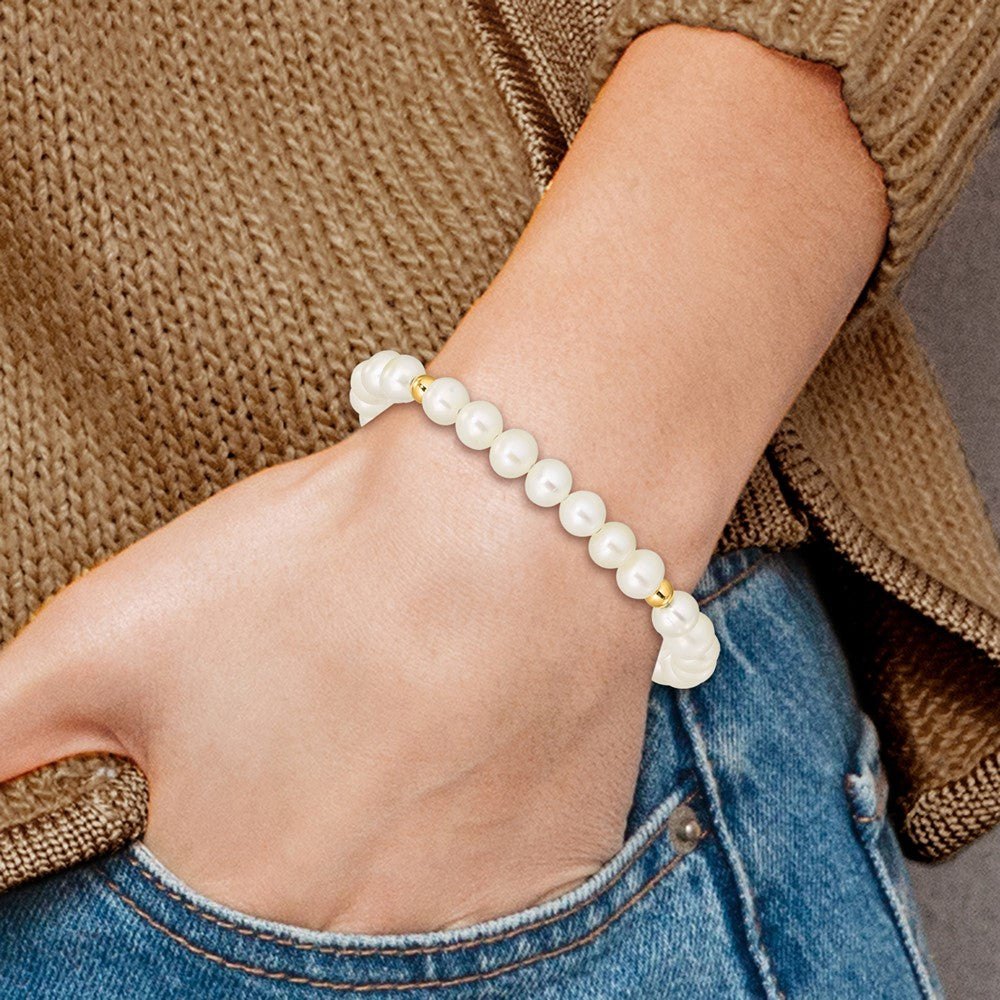 Selene 14k Madi K 4-5mm White Egg Shape Freshwater Pearl Beaded Stretch Bracelet