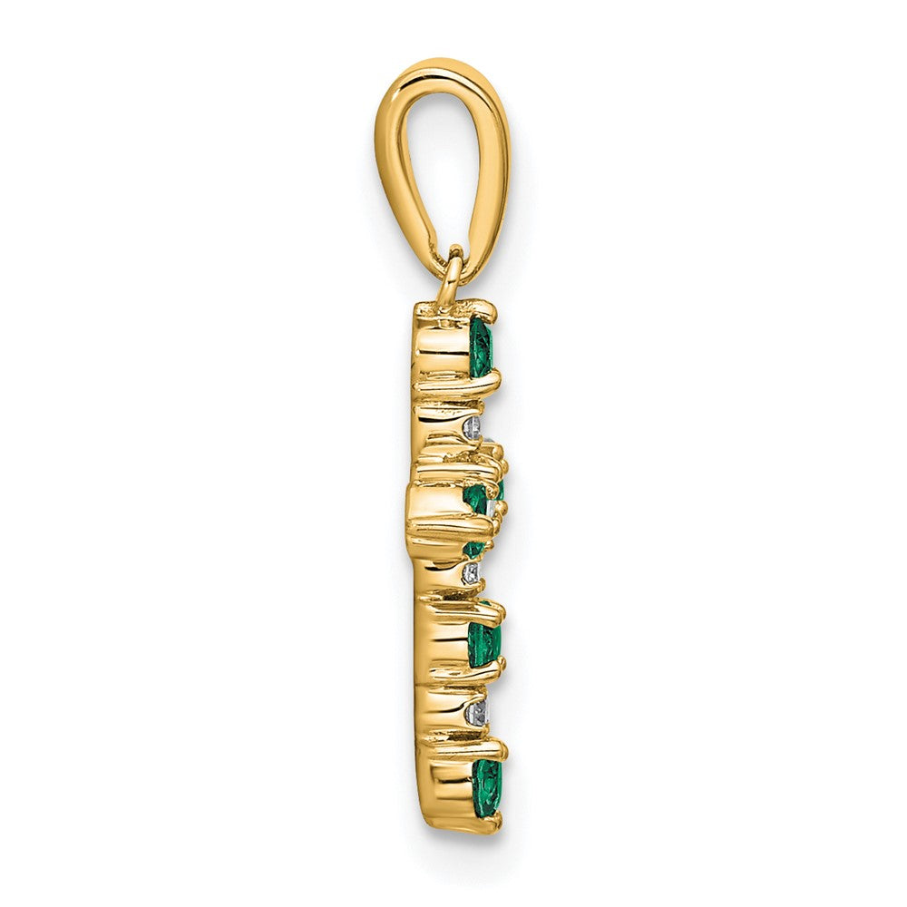 Zippy Drift 14k Lab Created Emerald and Diamond Cross Pendant