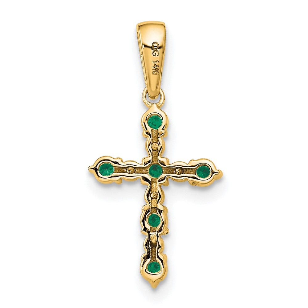 Zippy Drift 14k Lab Created Emerald and Diamond Cross Pendant