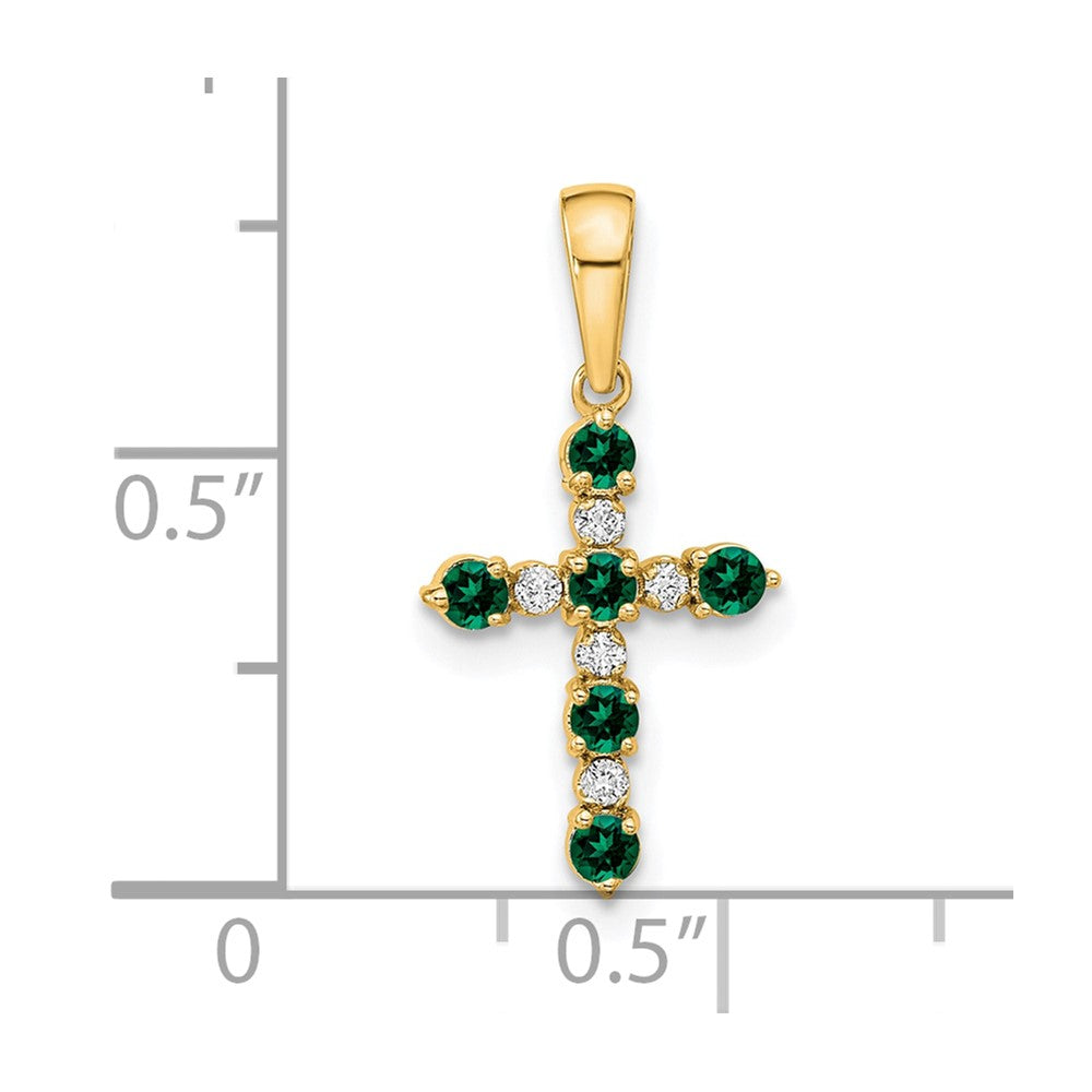 Zippy Drift 14k Lab Created Emerald and Diamond Cross Pendant