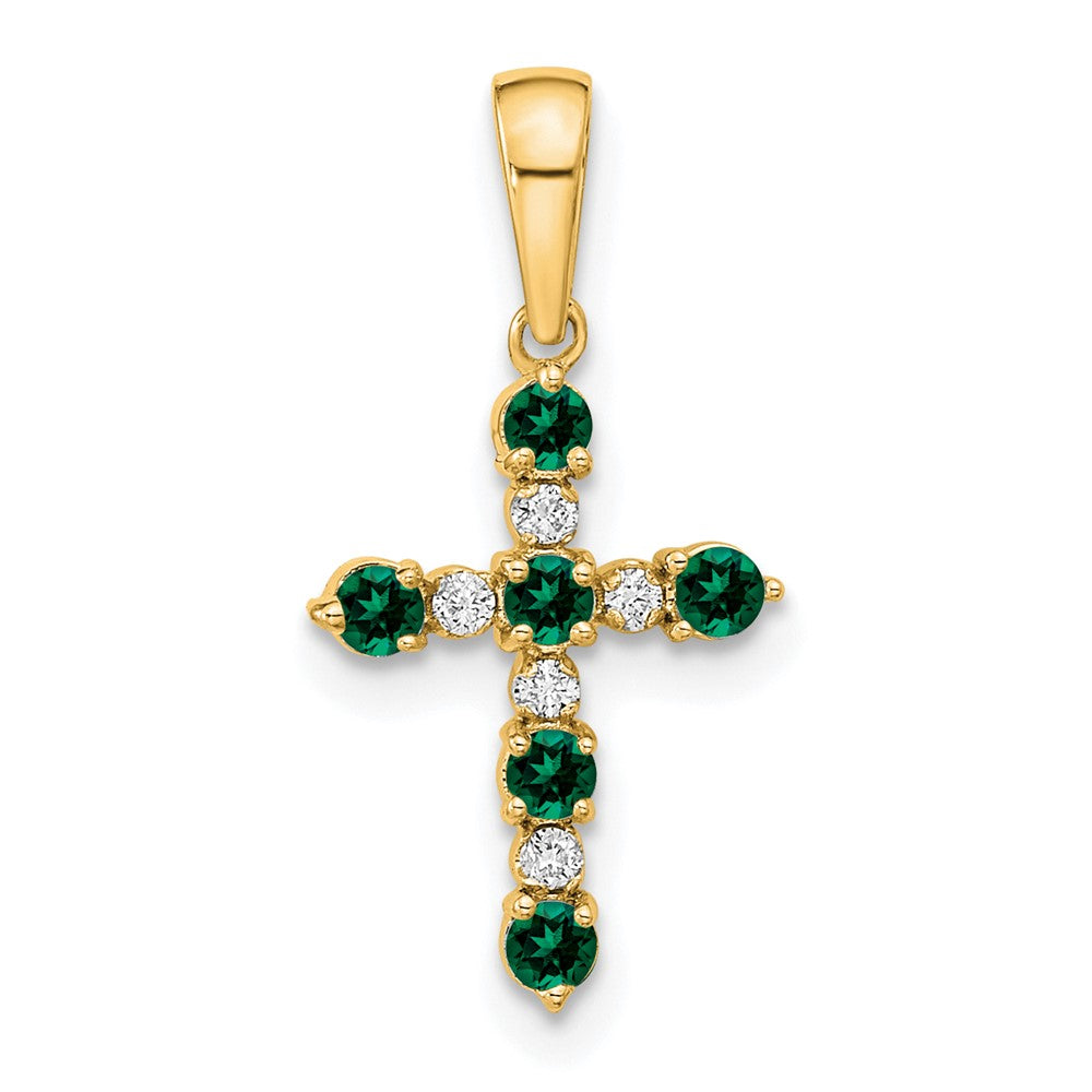 Zippy Drift 14k Lab Created Emerald and Diamond Cross Pendant