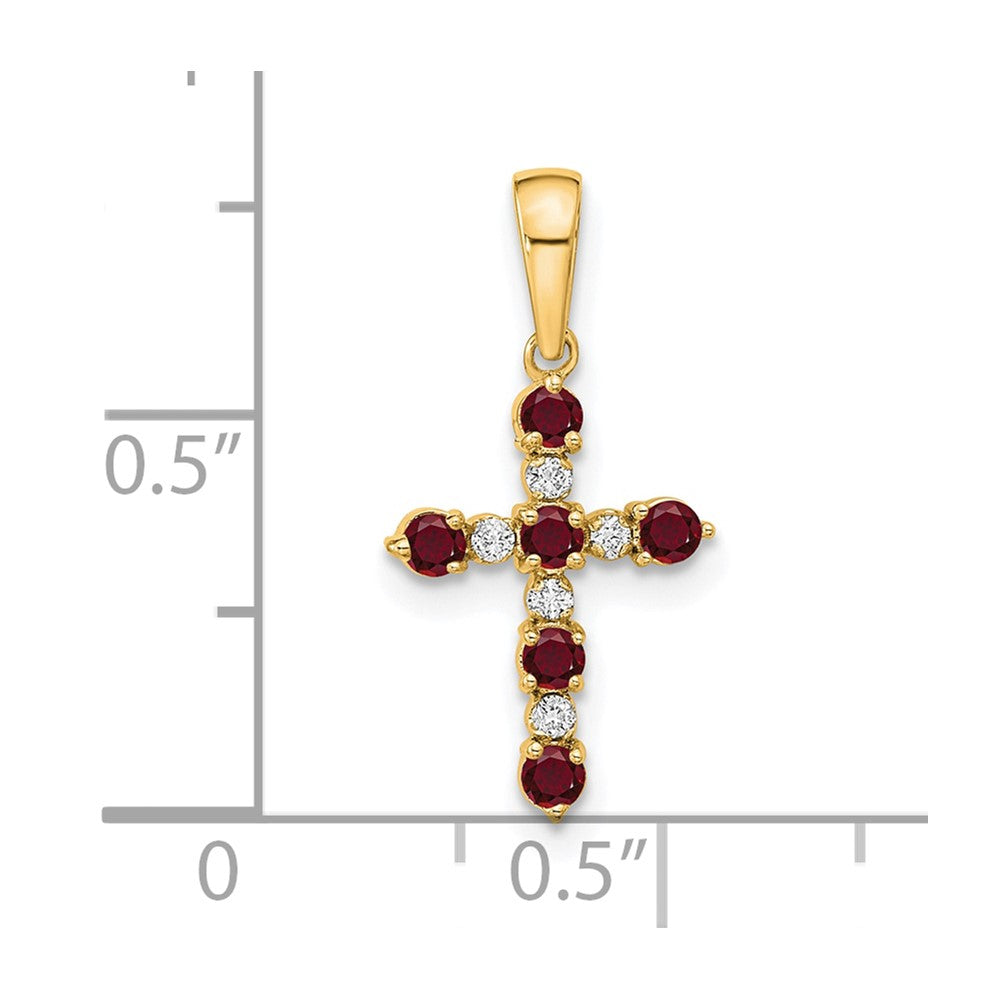 Kitten Pop 14k Lab Created Ruby and Diamond Cross Pendant