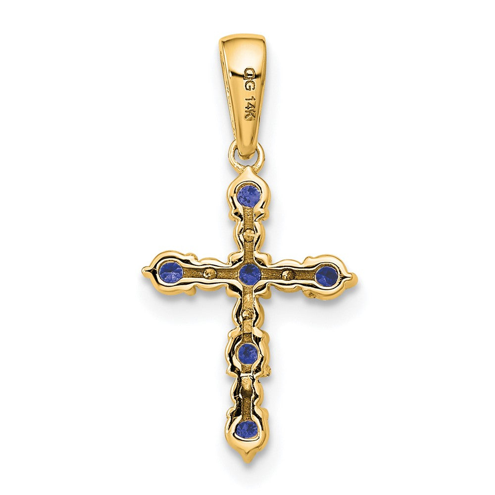 Button Bean 14k Lab Created Sapphire and Diamond Cross Pendant