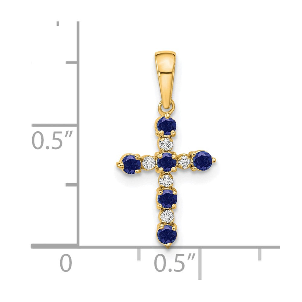 Button Bean 14k Lab Created Sapphire and Diamond Cross Pendant