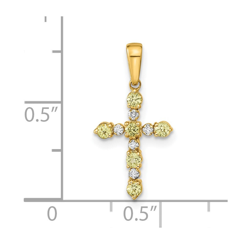 Snowflake Nest 14k Peridot and Diamond Cross Pendant