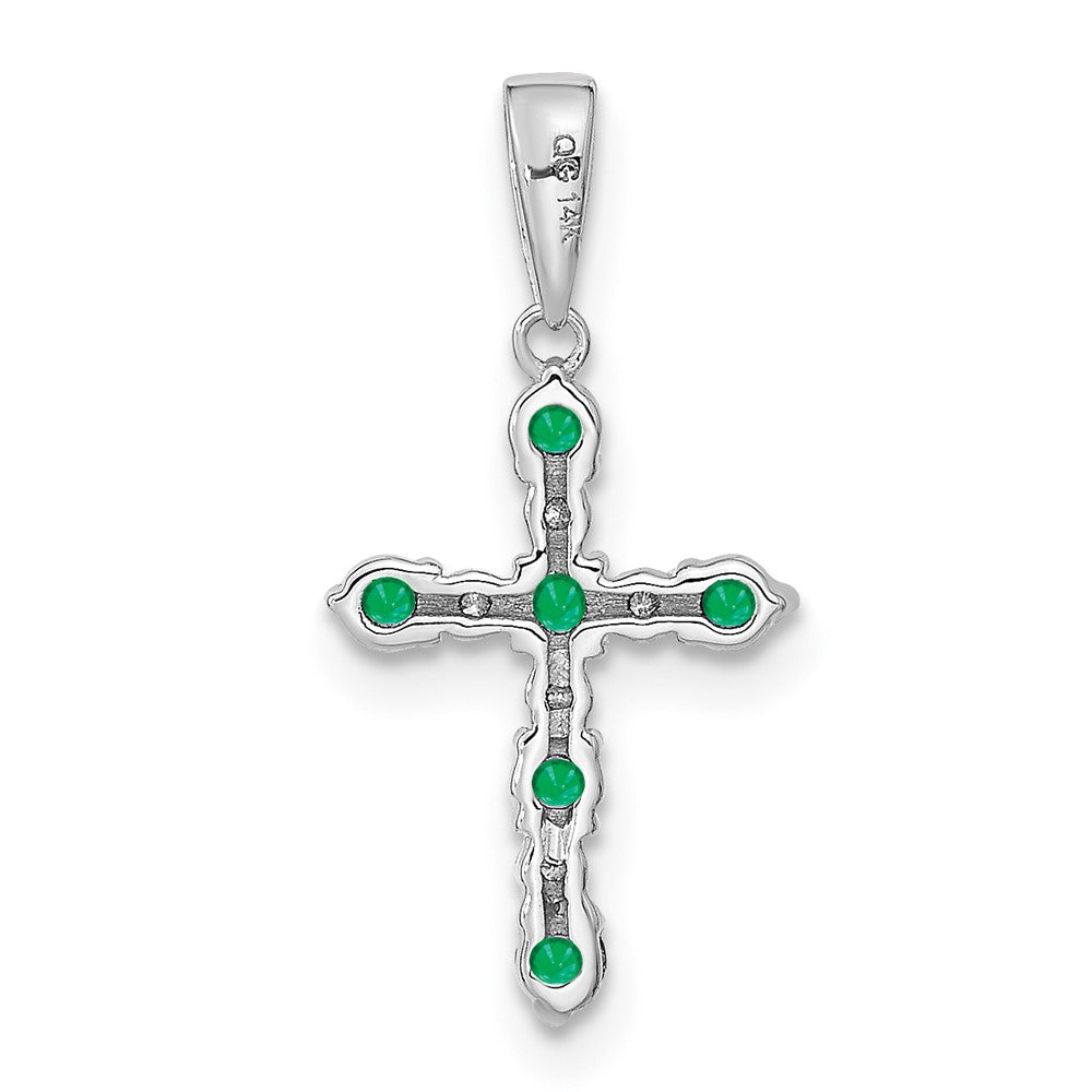 Bumble Shine 14k White Gold Lab Created Emerald and Diamond Cross Pendant