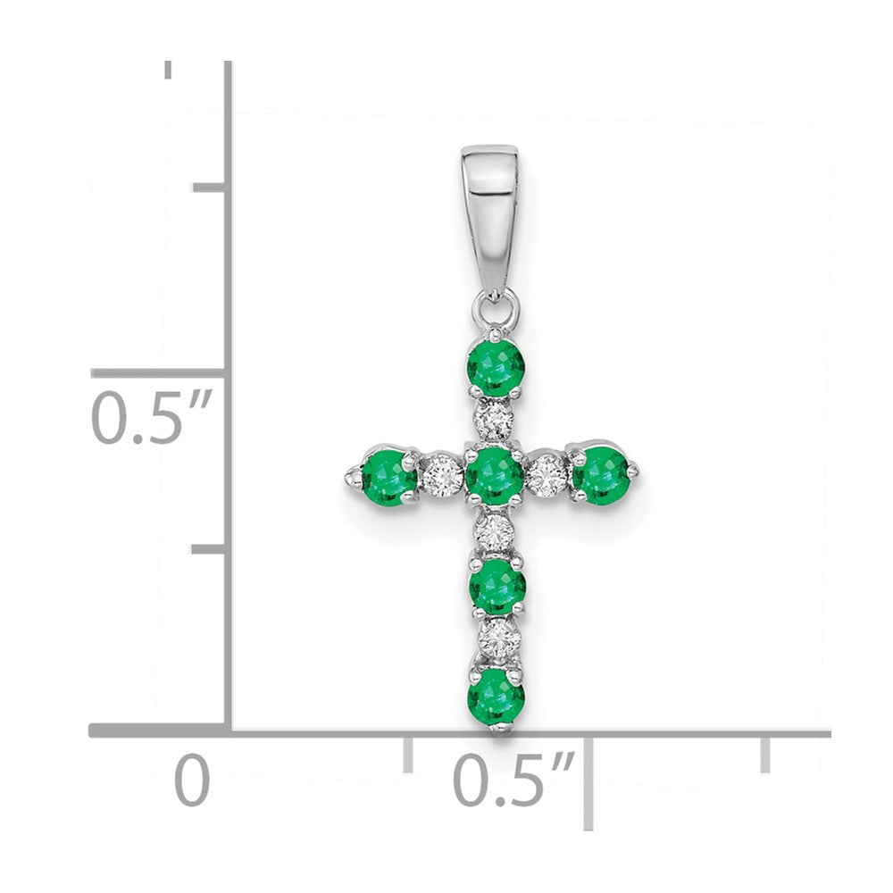 Bumble Shine 14k White Gold Lab Created Emerald and Diamond Cross Pendant