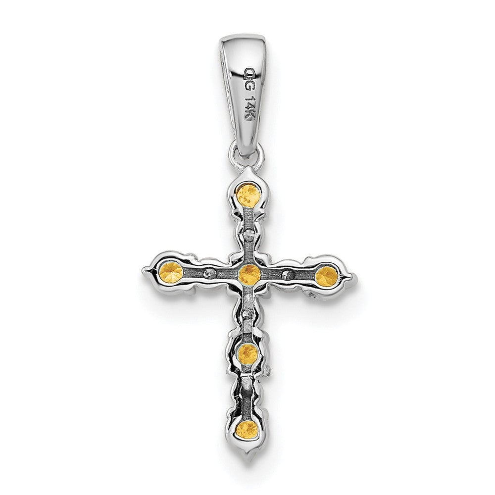 Pip Star 14k White Gold Citrine and Diamond Cross Pendant
