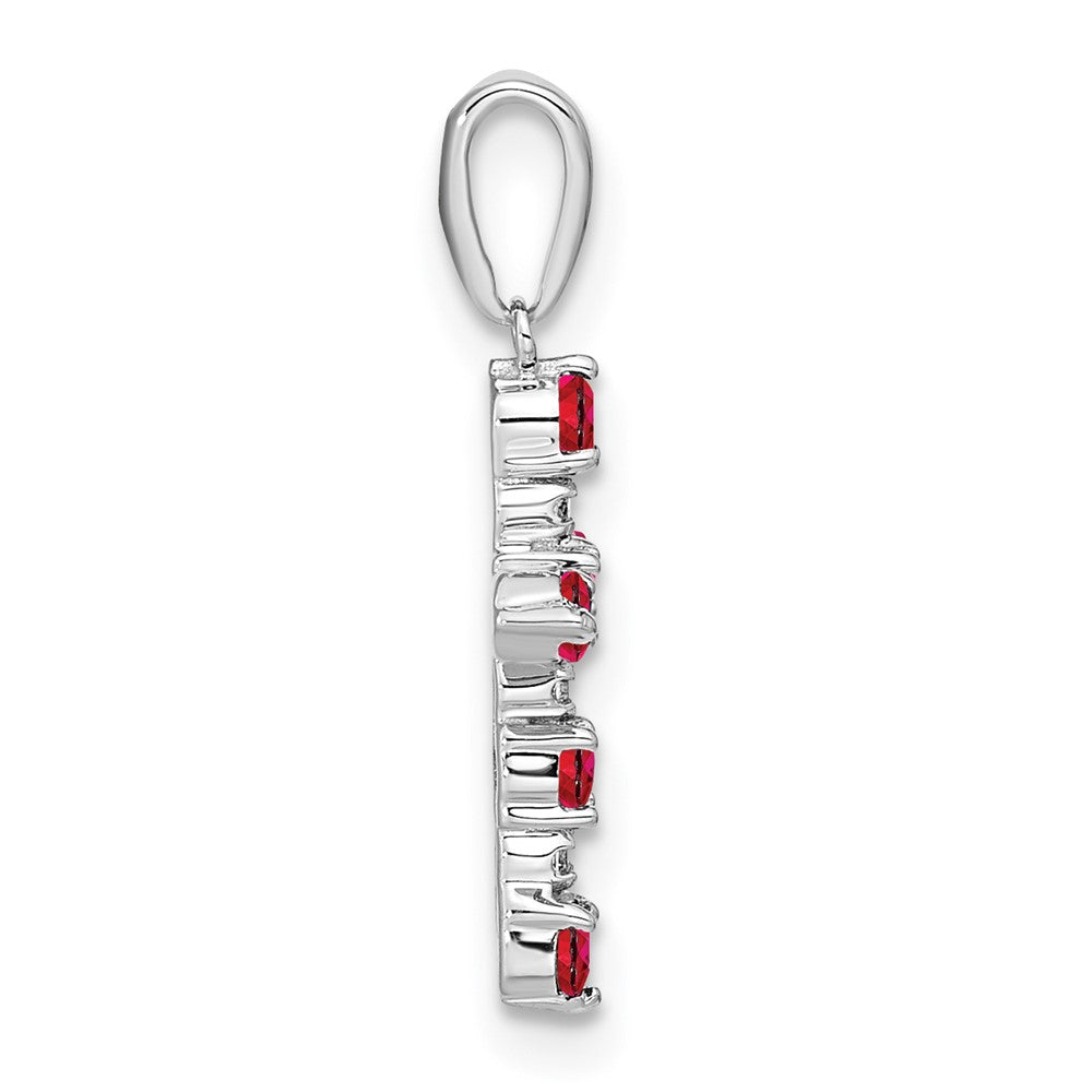 Cherry Bean 14k White Gold Lab Created Ruby and Diamond Cross Pendant