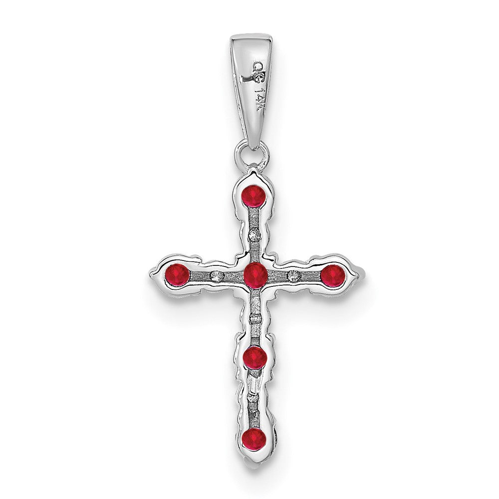 Cherry Bean 14k White Gold Lab Created Ruby and Diamond Cross Pendant